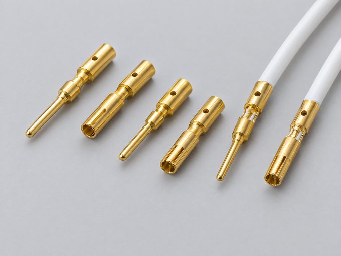 Crimp pin and socket contacts